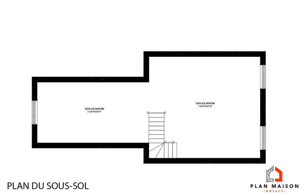 plan sous-sol maison moderne toit monopente bois espace non fini