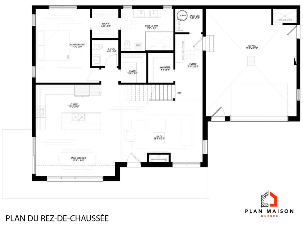 plan rez-de-chaussée maison contemporaine aire ouverte