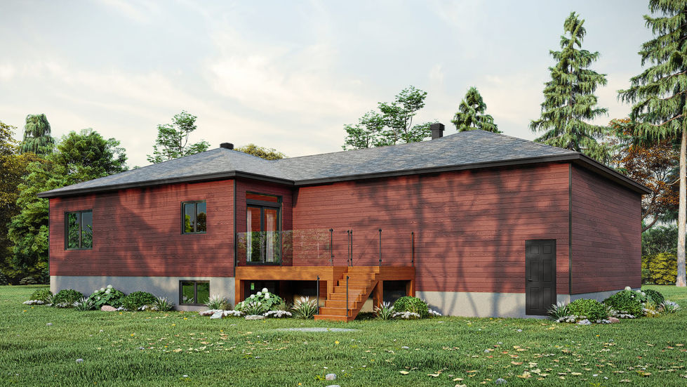 Vue arrière d’un dessin de maison moderne avec garage intégré