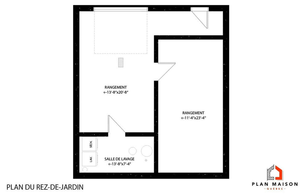 Plan du rez-de-jardin d’un garage double farmhouse sur deux niveaux avec rangement et salle de lavage