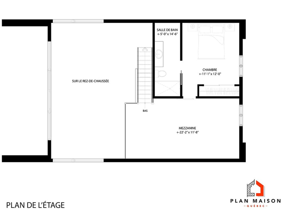 Plan mezzanine d’un chalet contemporain noir avec plafond cathédrale