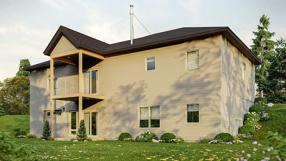 Plan de maison unifamiliale contemporaine avec garage - Extérieur arrière