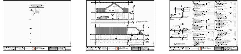 plan technique maison contemporaine détails construction élévation coupe mur garage double gym intégré