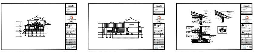 Élévations et détails techniques d'un agrandissement de maison avec salle de jeux, vestibule et salon conçu sur mesure.