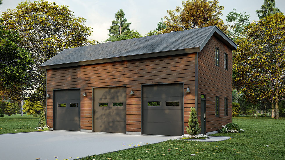 Garage triple détaché avec mezzanine de rangement - Extérieur avant
