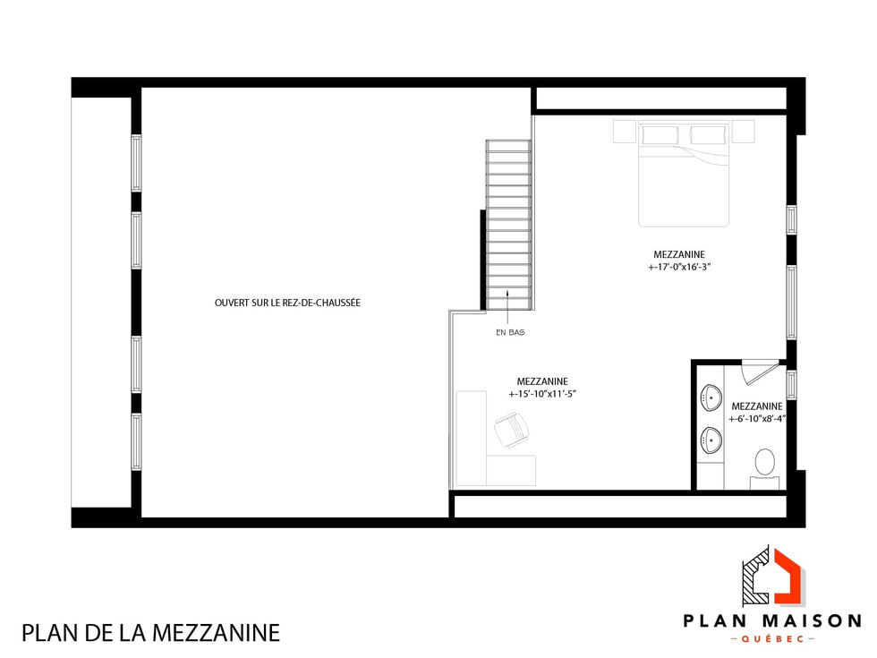 Plan de mezzanine ouverte dans une maison loft scandinave contemporaine