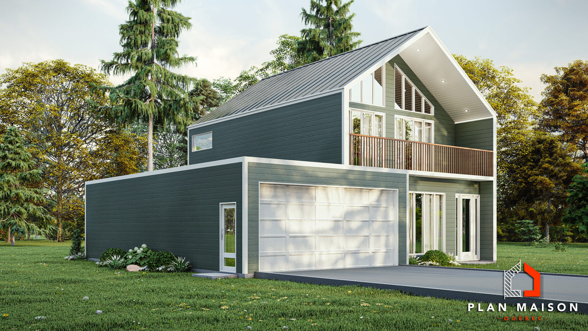 Maison scandinave contemporaine avec garage double - Extérieur avant