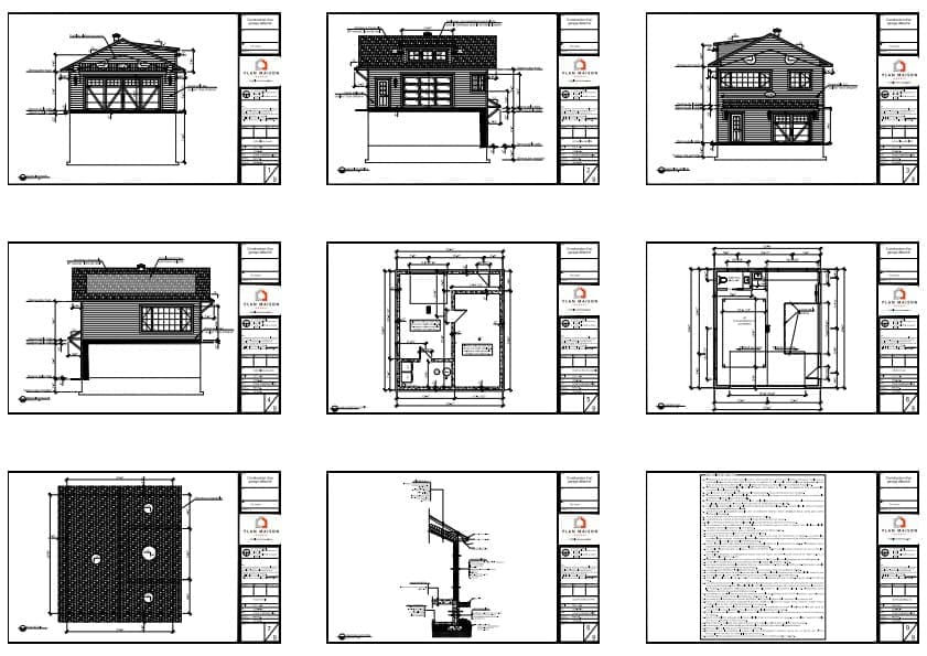 Plans techniques de construction d’un garage double farmhouse sur deux niveaux