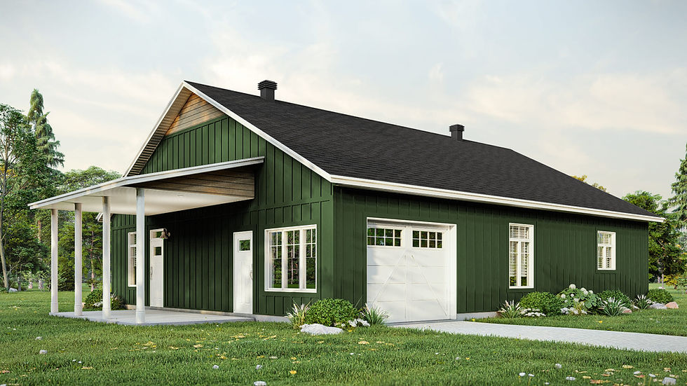 Plan de maison farmhouse plain-pied avec garage - Extérieur avant