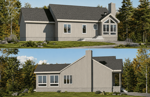 Extension résidentielle avec séjour lumineux intégrée à une maison existante avec grande façade vitrée et terrasse.