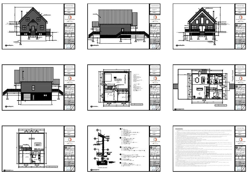 plans techniques chalet farmhouse avec garage et mezzanine