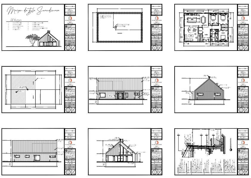 Plans techniques de maison scandinave contemporaine de plain-pied
