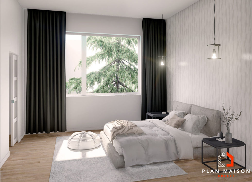 Chambre secondaire moderne dans un jumelé contemporain à toit plat.