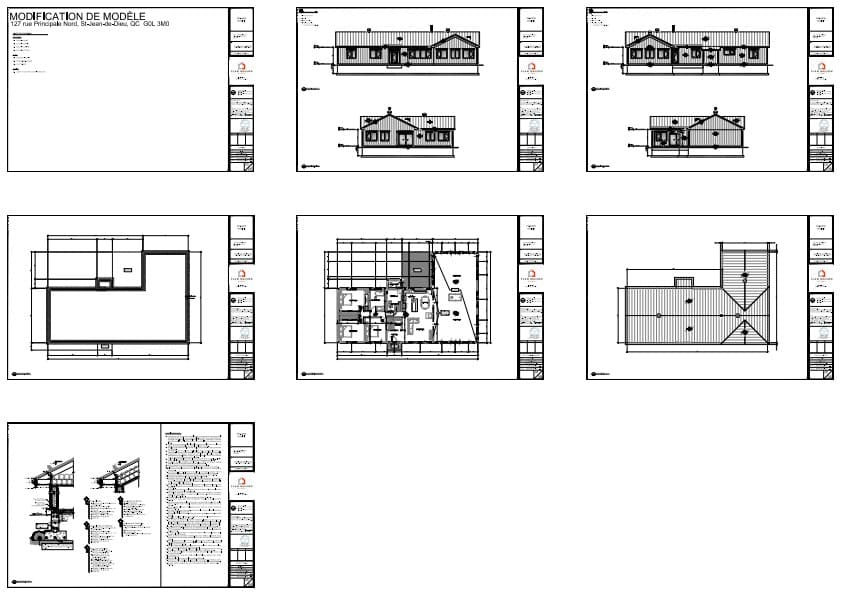 Plans de construction complets d'une maison en L avec atelier professionnel intégré.
