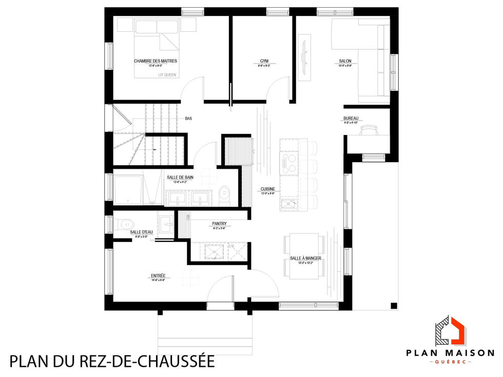 Plan intérieur moderne d’une résidence nordique avec cuisine ouverte
