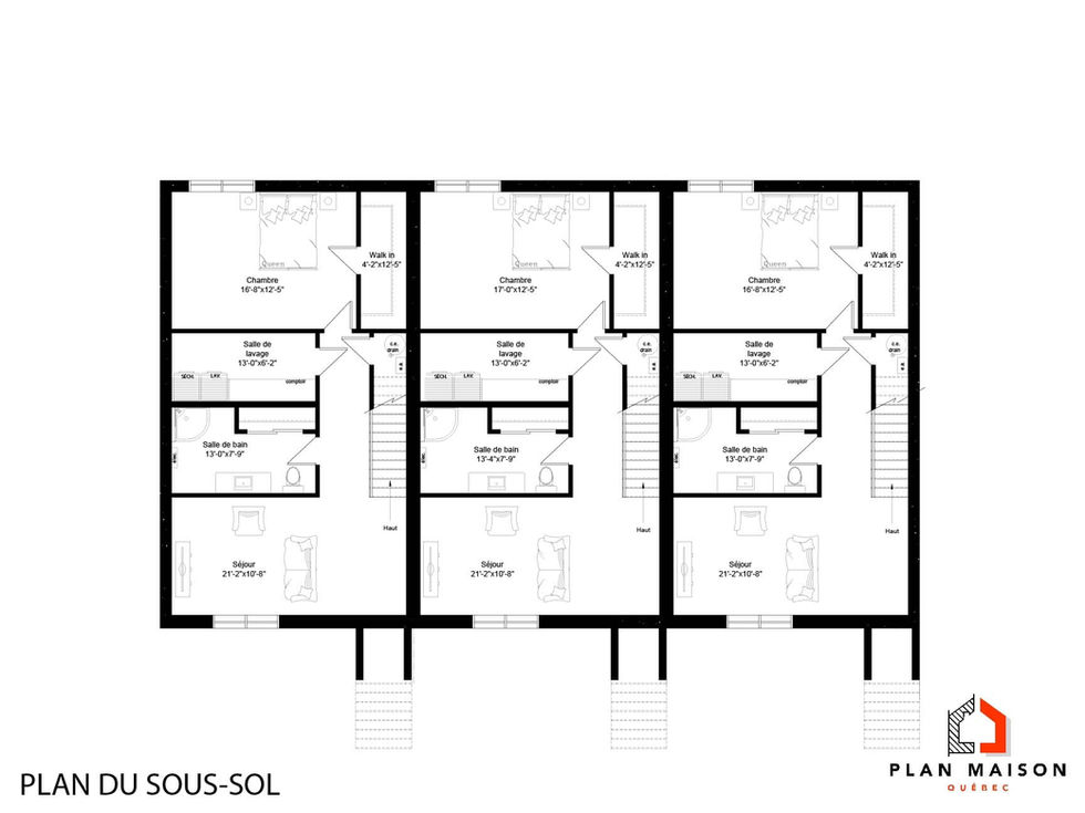 plan sous-sol triplex contemporain avec salle familiale et chambre