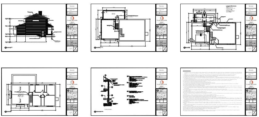 Plans techniques d'un projet de transformation résidentielle avec garage agrandi et extension arrière.