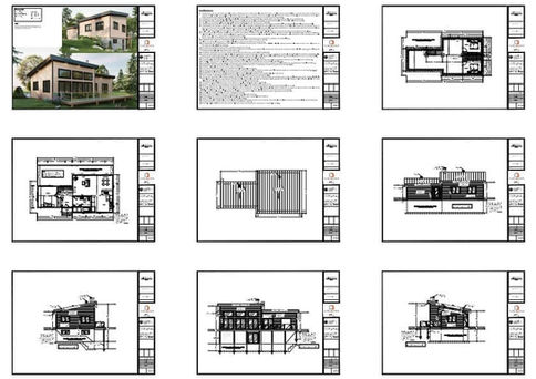 Plans techniques de construction d’un chalet monopente avec rez-de-jardin et trois chambres