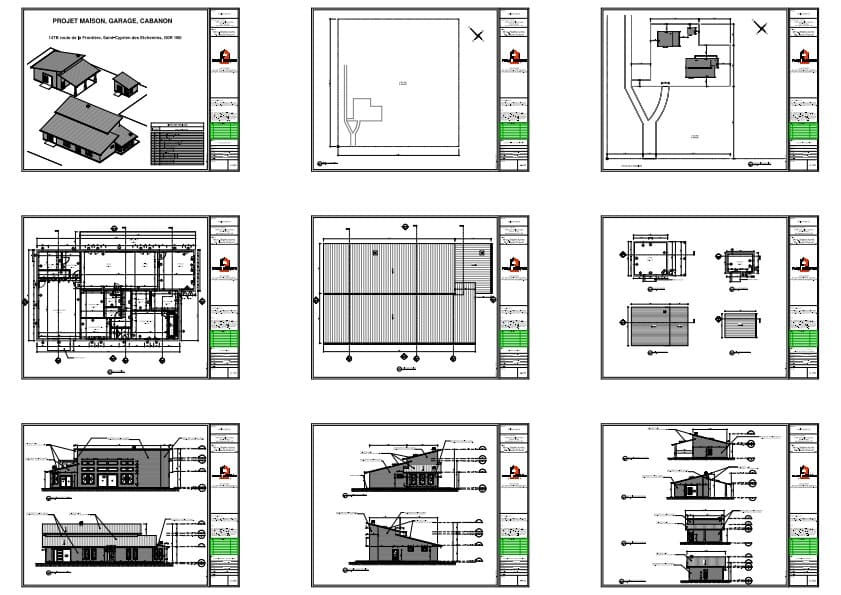 Plans techniques complets d'une maison contemporaine à toit monopente