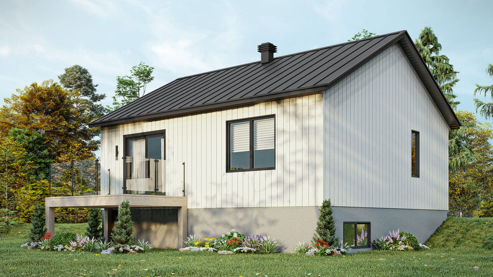 maison unifamiliale scandinave compacte terrasse arrière et sous-sol aménagé