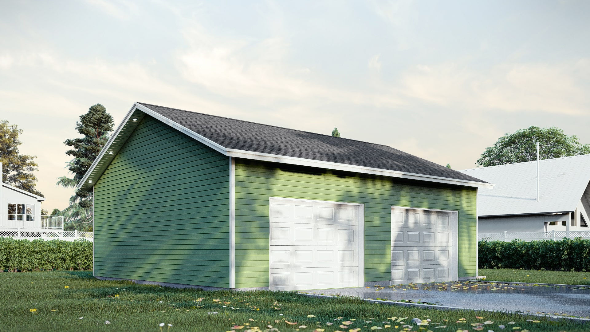 Plan de garage double avec ossature bois - Extérieur avant