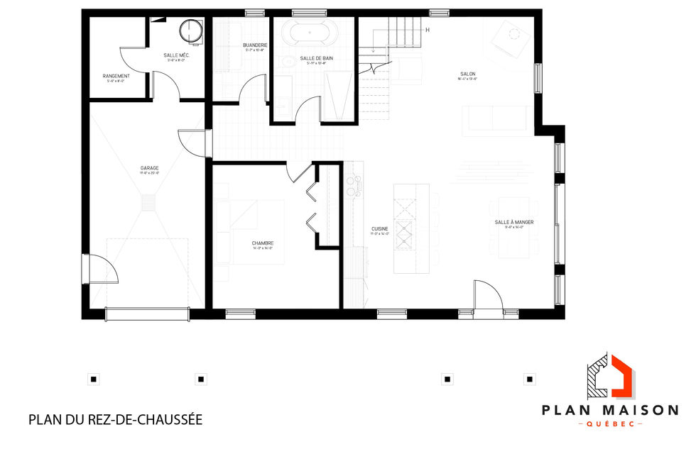 maison nordique contemporaine plan rez-de-chaussée garage attaché aire ouverte