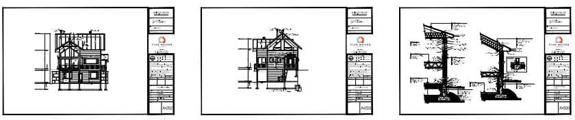 Élévations et coupes techniques d’un chalet contemporain moderne avec mezzanine
