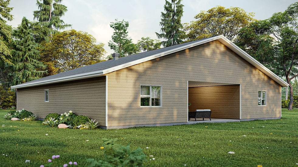 Plan de maison plain-pied 5 chambres sur dalle sans garage - Extérieur arrière