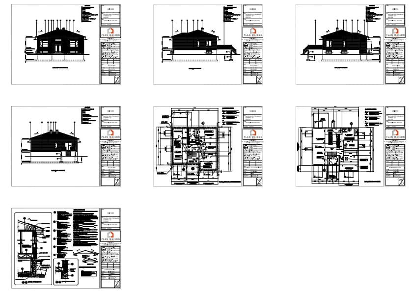 Plans techniques d’un plan de maison plein pied contemporaine 3 chambres