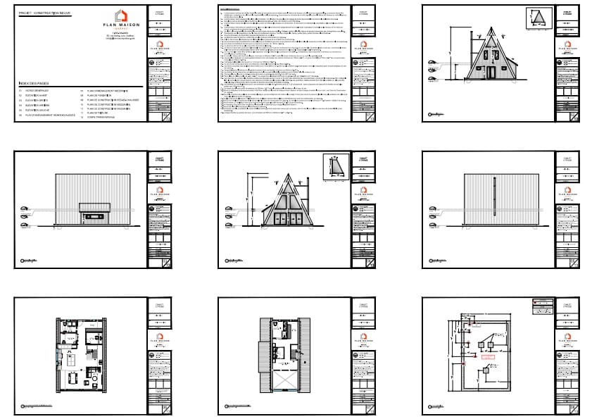 dessins techniques maison triangulaire contemporaine en bois