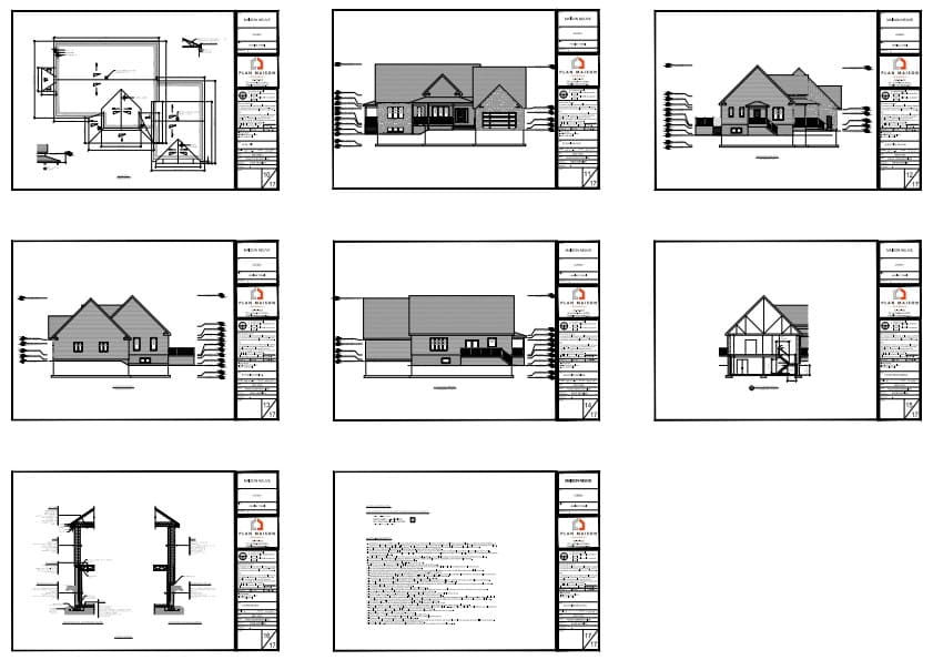 Élévations architecturales d’un bungalow avec garage double intégré