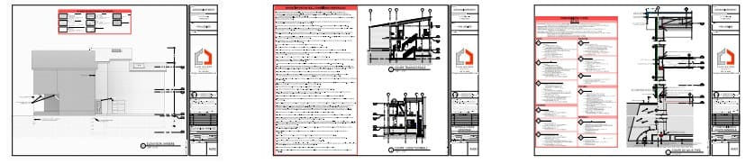 Détails structuraux et plans de construction d'un agrandissement résidentiel contemporain.