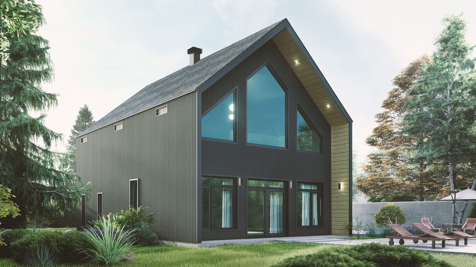 Résidence contemporaine à fenestration pleine hauteur avec façade arrière entièrement vitrée.