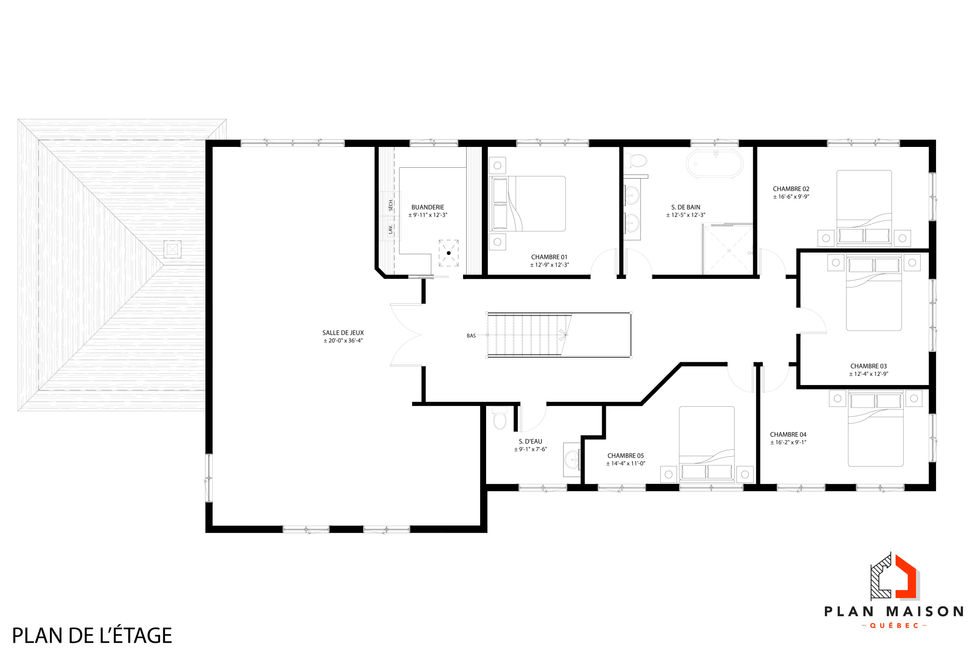 plan étage grande maison familiale avec plusieurs chambres et salle de jeux