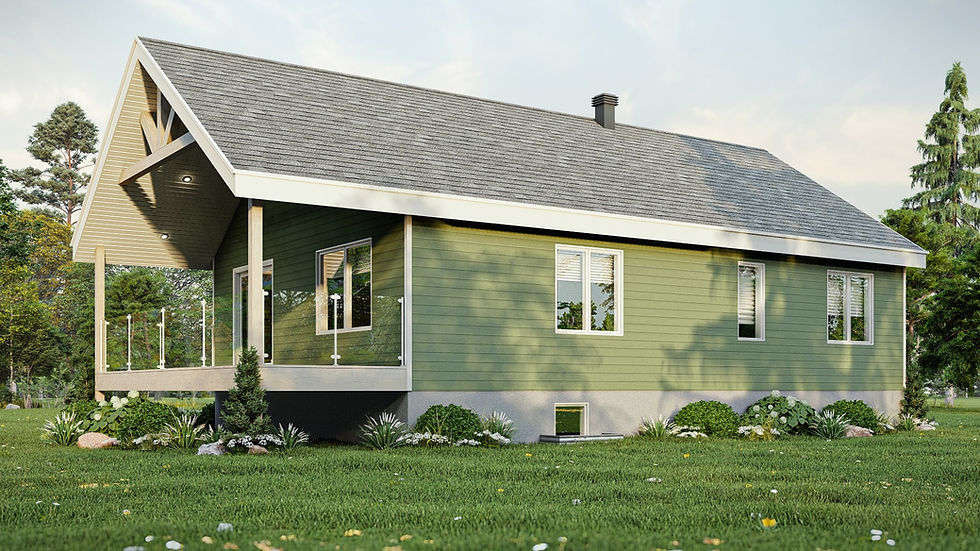Maison farmhouse de plain-pied en plan - Extérieur arrière