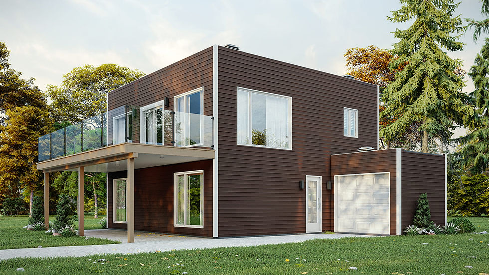 Plan de maison cubique moderne 2 chambres - Extérieur avant