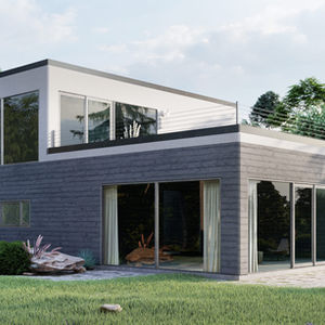 Duplex contemporain moderne avec toit terrasse et revêtement gris