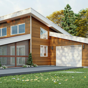 Maison moderne à toits monopentes avec garage simple intégré