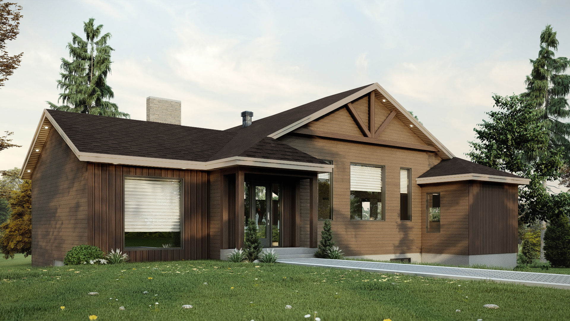 Plan de grand chalet moderne - Extérieur avant