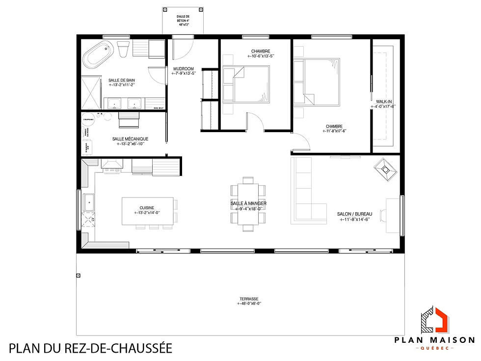 Miniature : Plan de chalet moderne plain-pied sans garage - Plan du rez-de-chaussée