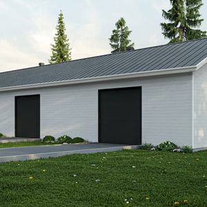 garage triple contemporain façade alignement portes design moderne