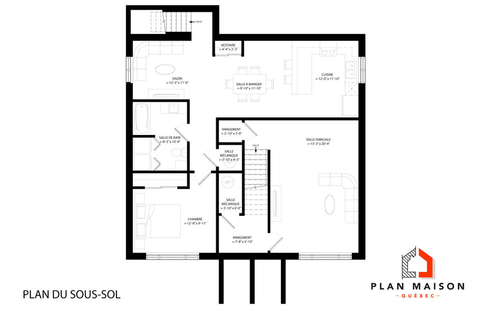 Plan de maison plain-pied avec bachelor au sous-sol