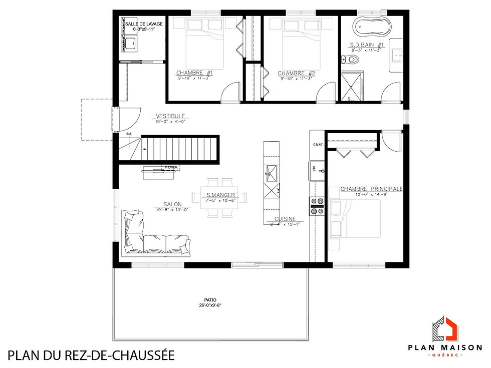 Miniature : Plan de maison moderne avec garage au sous-sol - Plan du rez-de-chaussée