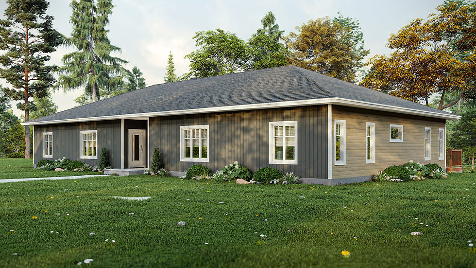 Plan de maison bi génération contemporaine plain-pied sans garage - Extérieur avant