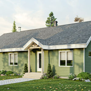 plan de maison plain-pied avec grande terrasse couverte façade avant