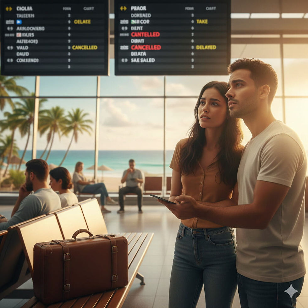 Couple inquiet de voir son vol pour le Brésil retardé.