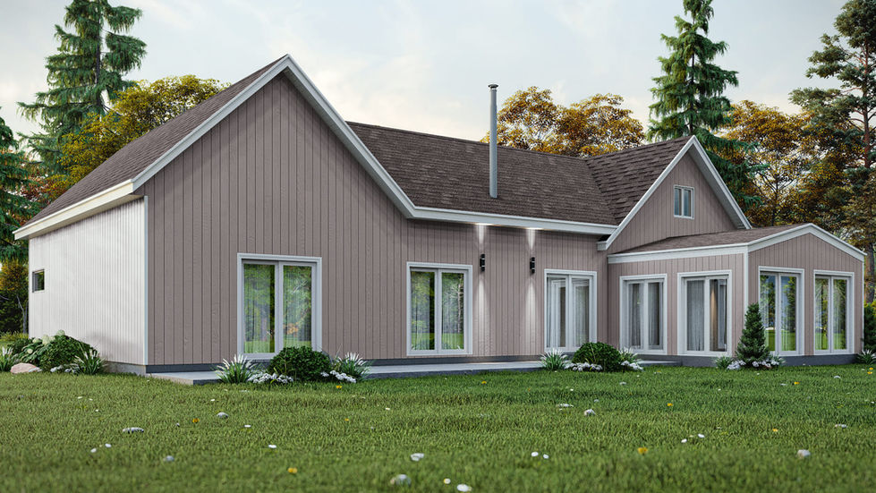 Façade arrière d’une maison farmhouse 5 chambres avec solarium vitré