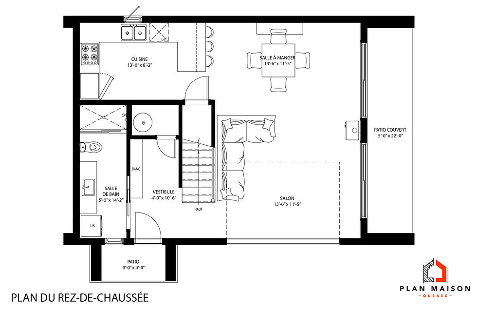 Thumbnail: Plan de maison 1 chambre avec garage - Plan du rez-de-chaussée
