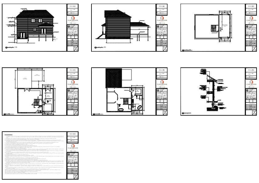 Élévations et détails architecturaux d'un projet d'agrandissement avec garage intégré et terrasse couverte.