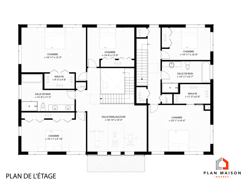plan étage maison bi-générationnelle farmhouse chambres